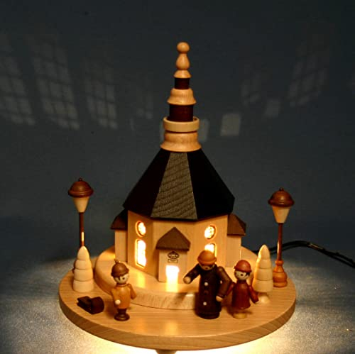 Exclusives LED Lichterhaus Seiffener Kirche 22cm aus Holz innenbeleuchtet - Handarbeit aus dem Erzgebirge