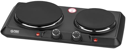 TZS First Austria Doble placa de 2500 W, eléctrica, de hierro fundido, 2 fuegos, portátil, para camping y viajes, ajuste de temperatura continuo, color negro