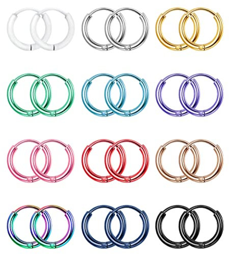 Kakonia 12Paar Edelstahl Creolen für Damen Huggie Knorpel Creolen für Herren Helix Daith Tragus Ohrpiercings Schmuck