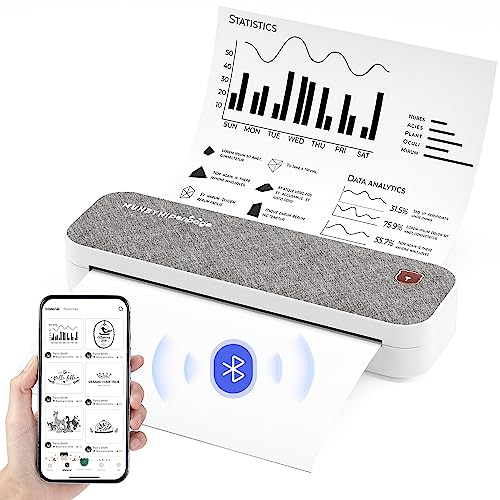 MUNBYN A4 Imprimante Portable Thermique - Imprimante Bluetooth Portable Compatible avec Android et iOS et Ordinateur Prise en Charge de 8,5 X 11 & A4 Papier Thermique - Gris