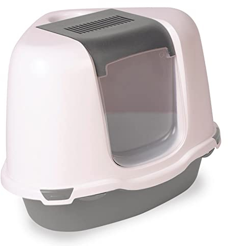 Ella Corner Katzenklo mit Deckel. Plastik-Katzentoilette mit Luftfilter. Keine Ausbreitung von Geruch und Katzenstreu. Einfache Reinigung. 55 x 42,5 x 42 cm. Grau