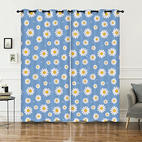 HOSIMA Kamille vorhänge Blickdicht mit ösen,2-Set 140x175cm hellblau Leichte & weiche Blumen Verdunklungsvorhänge Ösenschal für Wohnzimmer Kinderzimmer(Kamille 140x175cm)