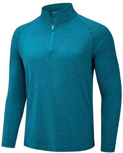 TACVASEN Herren Zip Langarmshirts Fitness Shirts Longsleeve Joggingshirts Schnell Trocknend T-Shirts (L, Pfauenblau)