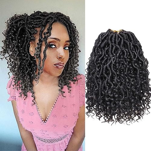 Xtrend 10 Inch 8 Packs Black River Goddess Faux Locs Crochet Hair Wavy With Curly Ends 14Strands/Pack Pre-looped Synthetic Crochet Braids Twist Braiding Hair Bohemian Faux Locs Hair Extensions 1B#…