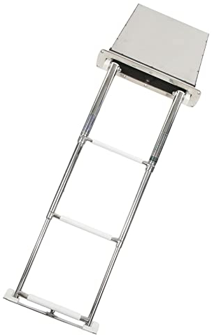 Aramox Telescopic Hidden Box Ladder, Boat Foldable 3 Steps Ladder Adjustable 316 Stainless Steel Telescopic Hidden Box Stern Mount Ladder