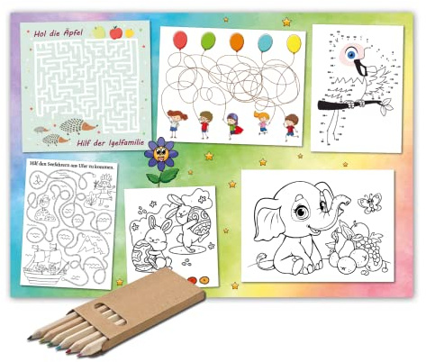 Primus Print - Papiertischsets Platzsets Tischsets zum ausmalen 100 Stück - Kinder Beschäftigung - Restaurant - Küche - Hotel - Verschiedene Motive - A3 (Spiele + Stifte, 100)