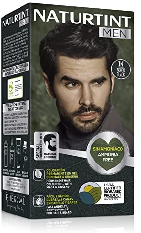Naturtint Men | Coloración Permanente Sin Amoniaco | 100% Cobertura de Canas | Especial Hombres | Color Natural y Duradero | Ingredientes Naturales | 1N Negro | 170ml