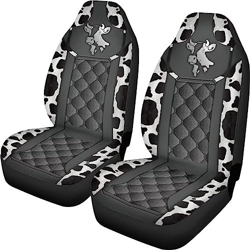 Xoenoiee Autositzbezüge mit Kuh-Punkt-Druck, Polyester, Automobil-Sitzbezüge, Vordersitzbezüge, Paar-Set, universelle Passform, Innenzubehör für Autos, LKWs und SUVs