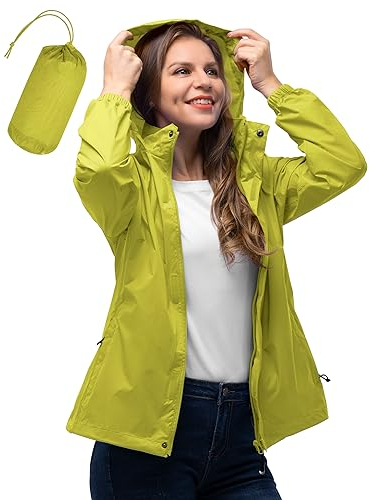 33,000ft Damen Wasserdichte Faltbar Regenjacke mit Kapuze, Leicht Atmungsaktive Windbreaker Jacke, Fahrradjacke für Frauen Fahrrad Sport Outdoorjacke