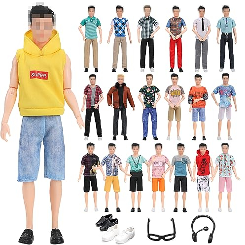 Timesun 10 Kleidung für Jungen Puppen = 3 Freizeitbekleidung Kleidung + 3 Hosen +2 Paar Schuhe +1 Brille + 1 Kopfhörer für Puppen