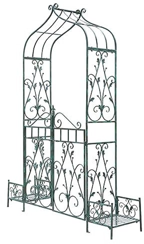 Garden Arbor with Planter, Outdoor Metal Garden Arch with Double Gate, Outdoor Arch for Climbing Plants, Vegetables, Herbs, Decorations
