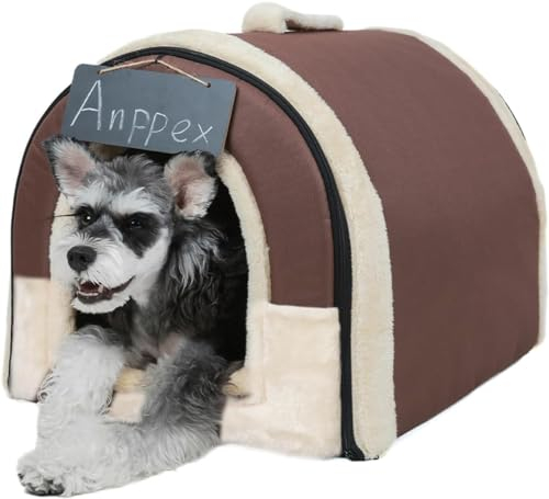 ANPPEX Hundehaus für drinnen,Hundehöhle kleine Hunde,2-in-1 waschbares Hundebett mit Überzug,Größe L für kleine Hunde,Braun