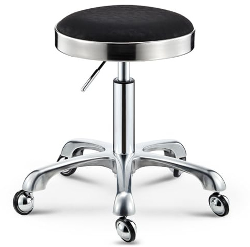 Robuster Drehstuhl mit Stahlring und Rollen ohne Verheddern, höhenverstellbar, PU-Leder, Bürostuhl für Schlafzimmer, Laden, Theke, Salon, Waschtisch, Spa, Massage, Schönheitsschreibtisch (schwarz)