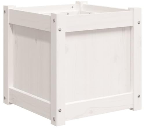 vidaXL Pflanzkübel, Quadratisch Blumenkübel mit großem Fassungsvermögen, Pflanzkasten Übertopf für Garten Terrasse, Blumentopf Blumenkasten, Weiß Massivholz Kiefer