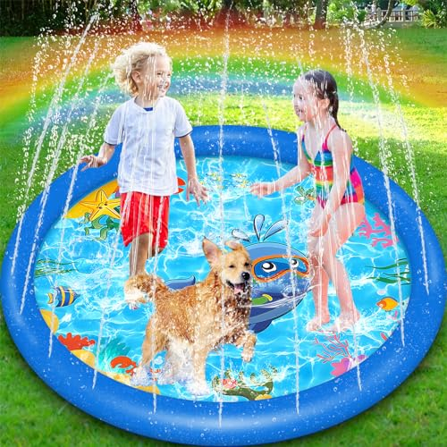 ENCOUN 170cm Splash Pad, Almohadilla para Aspersor para Niños y Perros, Almohadilla Aspersor de Juego Agua, Juegos de Agua para Niños Exterior para Actividades Aire Libre Fiesta Playa Jardín