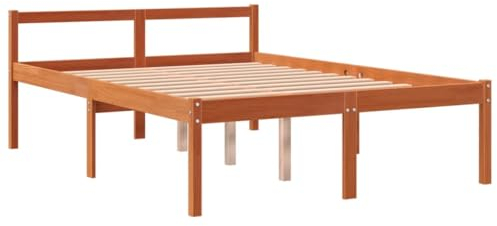 vidaXL Seniorenbett, Komfortbett mit Stauraum Kopfteil, Doppelbett für Senioren, Holzbett Bett, Modern, Wachsbraun 140x200 cm Massivholz Kiefer