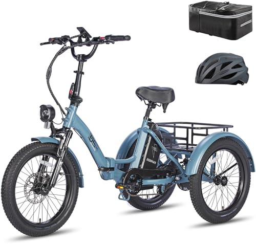 Fafrees Triciclo Elettrica F20 Mate Bici Elettrica Pieghevole per Adulti Batteria Rimovibile 48V18.2Ah Ebike, Bicicletta Elettrica a 3 Ruote 20×3.0, Autonomia 110km, Cestino Posteriore Piccolo