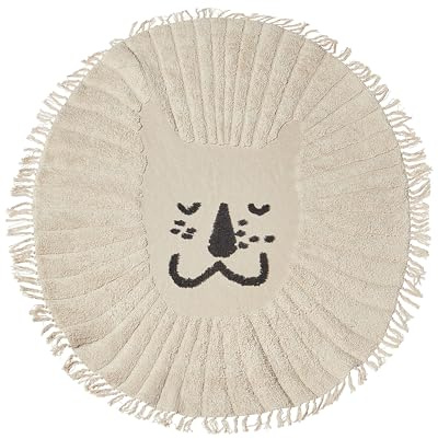 Teppich Baumwolle Rund ø 140 cm Kinder Dekoration Löwen Muster Quasten Beige Badhani