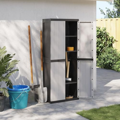 Lechnical Outdoor Storage Cabinet Grey and Black 65x37x165 cm PP,Outdoor Cupboard,Outdoor Cabinet,Outdoor Storage Cabinet(SPU:364201)
