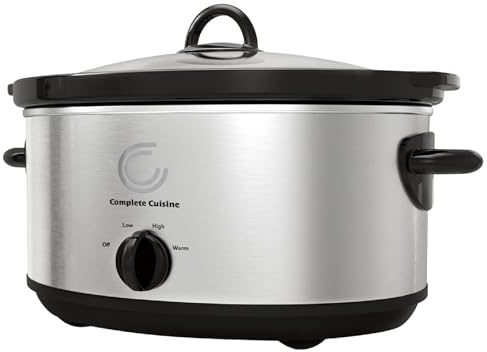 Complete Cuisine CC-SL-7000-SS Olla de cocción lenta ovalada de 7 cuartos de galón, olla de cocción lenta de acero inoxidable con tapa de vidrio