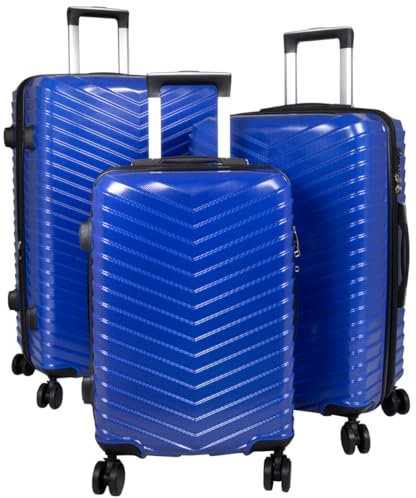Warenhandel König Hartschalen 3tlg. Kofferset Trolleyset Aligse mit Dehnfalte und TSA Schloss - Farbe Blau - Gr. M, L und XL