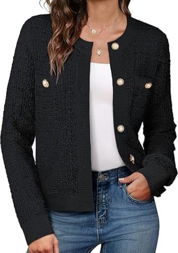GRACE KARIN Women Cardigans Classic Wedding Guest Birthday Long Sleeve Knit Cardigans Buttons Autumn Winter Outerwear Black XL