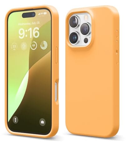 elago Compatible with iPhone 16 Pro Case, Premium Liquid Silicone Case, Full Body Protective Cover, Shockproof, Slim Phone Case, Anti-Scratch Soft Microfiber Lining, 6.3 inch (Orange)