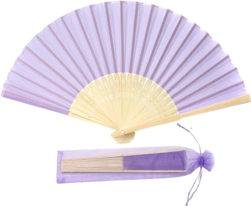 FANSOF.FANS Fabric Handheld Folding Hand Fan With a Tassel Grade A Bamboo Ribs for Women Girls Summer Party Event Favour Birthday Wedding Souvenir Gift (Pale Lilac Purple)