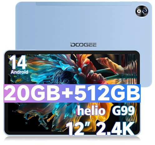 DOOGEE T40 Pro Tablets 12 Inch Android 14, 512GB ROM+20GB RAM, Helio G99 Gaming Tablet, 10800mAh, 7.6 mm Ultra-thin, 2.4K Display Android Tablets with 5G WIFI, Hi-Res Speaker, OTG, GPS, 4G LTE-Blue