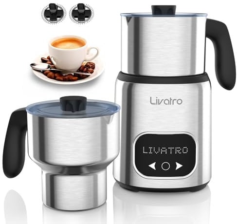 Livatro Mousseur à lait électrique double gobelet 600 ml et 400 ml, mousseur à lait à induction sans combustion, passe au lave-vaisselle avec fonction mémoire, pour mousse chaude/froide et chocolat