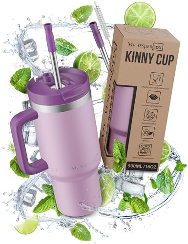 My Vesperbox Kinny Cup – Thermobecher - Trinkflasche mit Strohhalm 500, 950,1200ml – Kaffeebecher To Go – Thermosflasche Edelstahl BPA & Melamin Frei