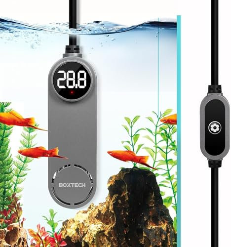 boxtech Aquariumheizung 75 W, Aquariumheizung einstellbar mit LCD-Display, Übertemperaturschutz, Anti-Austrocknung, geeignet für Aquarien von 20-60 l für Fische und Wasserschildkröten