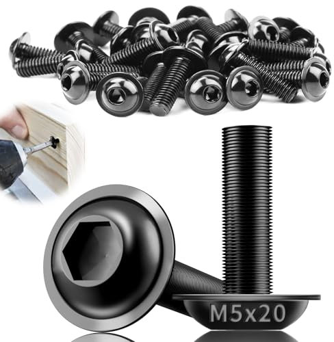 TXXATX 40 Pièces Vis à Tête Bombée avec Bride M5x20mm Vis Inox M5 A2 V2A Embase Six Pans Creux ISO 7380-2 Boulon Inox Filetage Complet pour Pieds Table Construction Automobile Bois Echafaudage