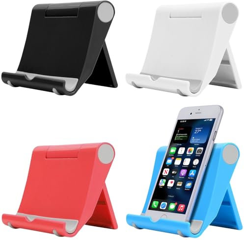 Mobile Phone Stand Holder for Desk Adjustable, 4Pcs Foldable Cell Phone Holder, Portable Video Call Mount, E-Readers Desktop Holder, Compatible with iPhone, Samsung Galaxy, Tablets & Mini Devices