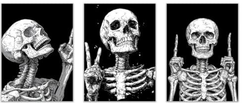 JOSUE 3-teiliges Set Schwarz, weiß Halloween Bild Bilder Aesthetic Leinwand, Niedlicher Minimalismus Bilder Wohnzimmer Bilder, Poster, Kunstdrucke-30x45cmx3 Ungerahmt