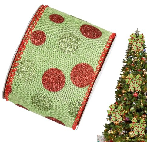 WJnflQN Weihnachtsband zum Basteln | Band Weihnachtsdekoration mit Punkt-Design - Glitzerband für Weihnachtsbaum, Ornamentband, Mehrzweck zum Einpacken, Weihnachten