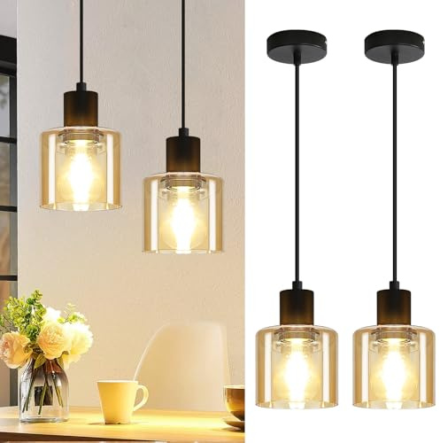 ZMH 2er Pendelleuchte Esstisch Hängelampe Vintage Esstischlampe 1 Flammig | Hängeleuchte Schwarz E27 Hängend Esszimmerlampe Retro Industrial Pendellampe für Wohnzimmer Hotel Büro (ohne Leuchtmittel)