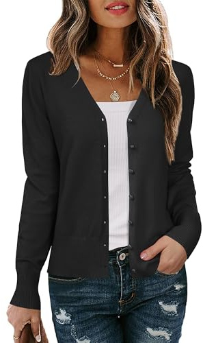 Arach&Cloz Cardigans for Women UK Long Sleeve Ladies Tops Lightweight V Neck Button Down Shrugs Short Knitwear Black,XL
