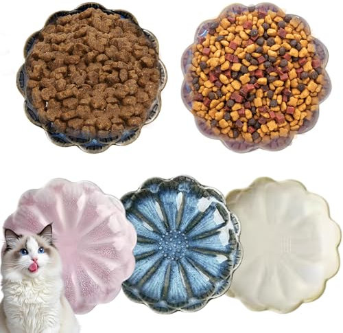 5 cuencos para gatos de cerámica, planos, comederos para gatos, comederos para gatos, comederos para gatos y animales pequeños, cuenco plano para gatos
