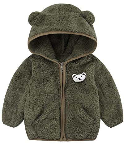 QINQNC Giubbotto Bambina Invernale Giacca Invernale Neonato Neonate Ragazzi Giacca Orecchie d'orso Capispalla con Cappuccio Cerniera Cappotto Invernale in Pile Giacca Bambino (AG, 0-6 Months)