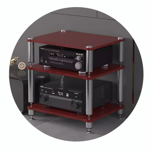 Easnuroz 2/3/4-stöckiges HiFi-Rack AV-Regal Medienregal Mit Verstellbaren Fächern HiFi-Ständer Plattenspieler-Ständer Medienaufbewahrungsregale Audio-Video-Komponenten (Red, 60 * 48 * 60cm(3Tier))
