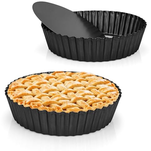 AZKEEGREY 2 Pack 6 CM Deep Quiche Dishes for The Oven Non-Stick 24 CM Tart Tins with Loose Base, Deeps Round Flan Tin Removable Bottom for Baking