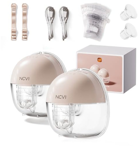 NCVI Elektrische Milchpumpe Freihändig, Milchpumpe Elektrisch Tragbar, 4 Saugmodi & 9 Saugstufen, Leise, 21/24 mm, 10 Aufbewahrungsbeutel, 2 Pack, Rosa
