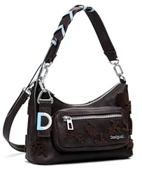 Desigual Schultertasche Umhängetasche Medellin Stencil Flower Shoulderbag Chocolate dunkelbraun