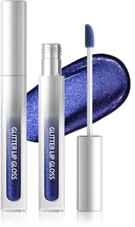 Glitter Lipgloss Blau, Metallic Shimmer Flüssiger Lippenstift 24 Stunden Halt, Waterproof Non-stick Cup Diamond Glitzer Lip Gloss, Hochpigmentiert Sparkly Glossy Lipstick Makeup für Cosplay Party-07