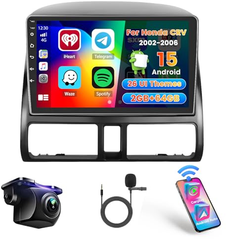 Roinvou 2+64G Schermo Radio per Honda CRV 2002-2006 Wireless CarPlay Android Auto, Android Autoradio 9 Pollici Stereo Auto Wi-Fi GPS Bluetooth EQ FM/RDS SWC Telecamera Posteriore