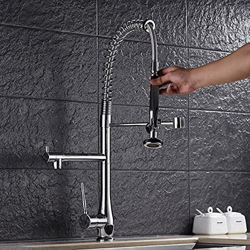 ZCCZJS Küchenspüle Wasserhahn für Barfarmhaus kommerziell, Eingriff Küchenarmatur, Chrom Messing Pull Down Frühlingsspülbecken Wasserhahn, Schwenkspitze hoher Schiffsmixer Tap