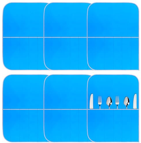 Silver Storage Bags Anti Tarnish Silver Protector Bags Blue Holder for Silverware Flatware Storage Organizer Cloth Place Setting Roll with White Ribbon for Teaspoon Utensils (12)