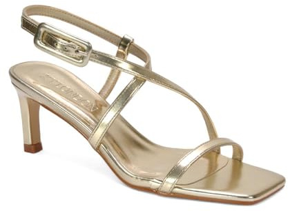 ESSEX GLAM Women's Low Stiletto Heel Sandals Ladies Square Toe with Adjustable Strap Synthetic Leather Shoes Size 3-8