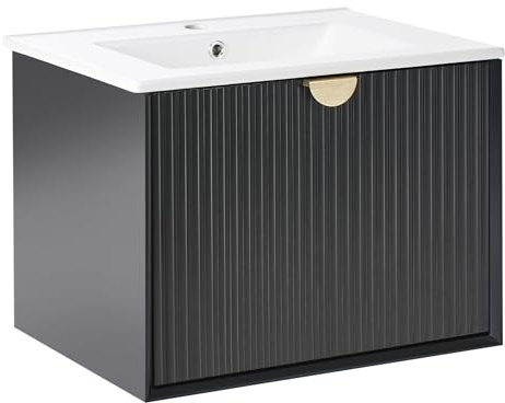 Beliani Wall Mounted Vanity Unit with Basin Engineered Wood Bathroom Cabinet Storage 60 x 43 cm Black Bonaire